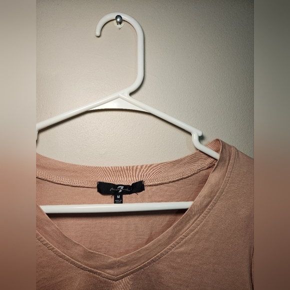 Seven for all Mankind Shirt Size Medium Tan Ruched Puff Sleeve V Neck Top - Picture 2 of 6